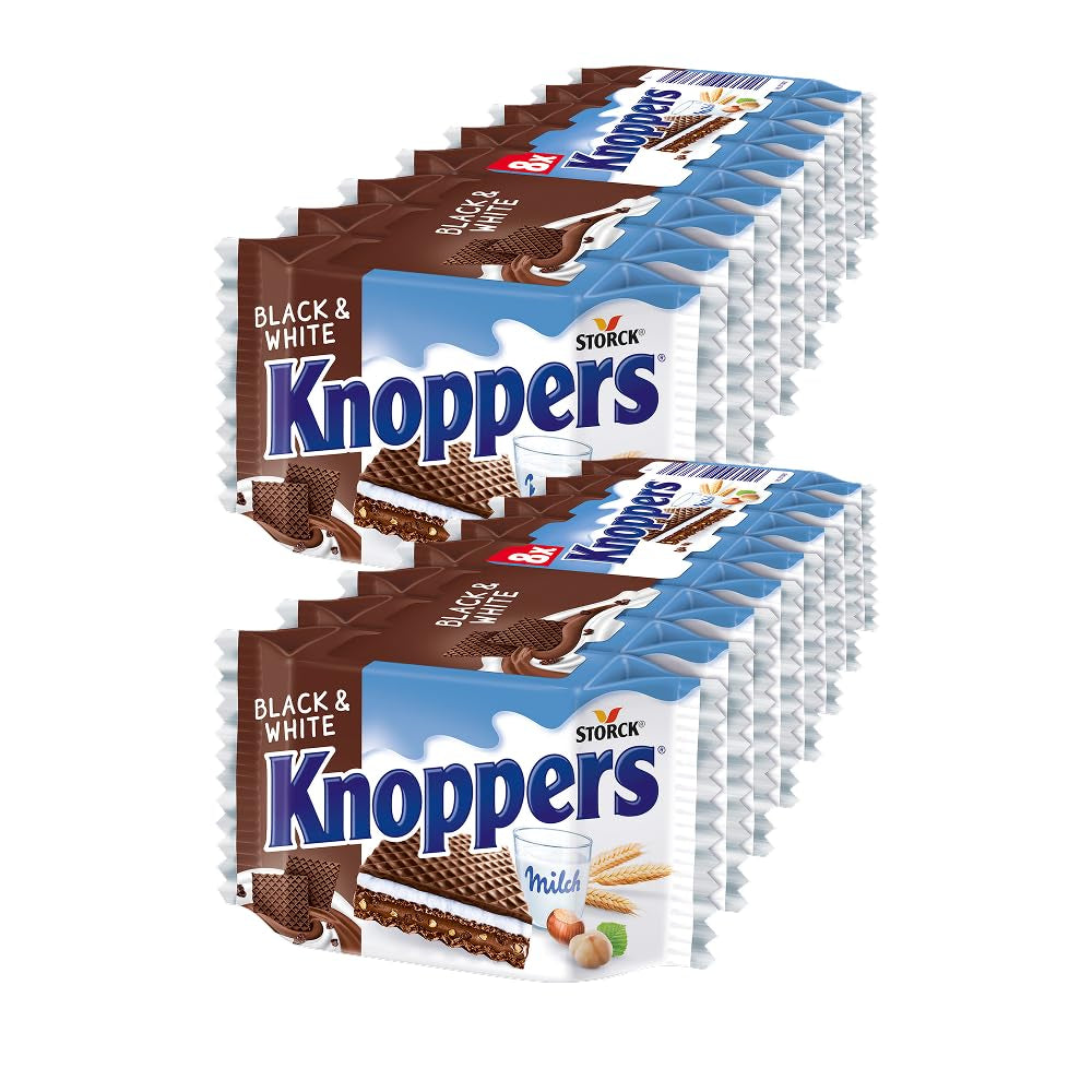 Czarno-biały – 2 x 200g (2 x 8 sztuk) – Kromki wafla nadziewane waflami ciemnego kakao, kawałkami czarnego ciasta, mlekiem i kremem nugatowym
