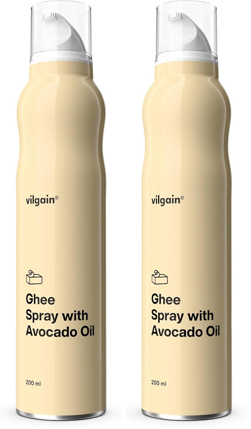 Vilgain Ghee Spray z awokadoölem | Bez laktozy, zum Kochen & Backen | Rauchpunkt 195°C, herzgesund, BRC-zertifiziert | Idealny dla osób wrażliwych na laktozę Geschmacks-Harmonie, 200ml