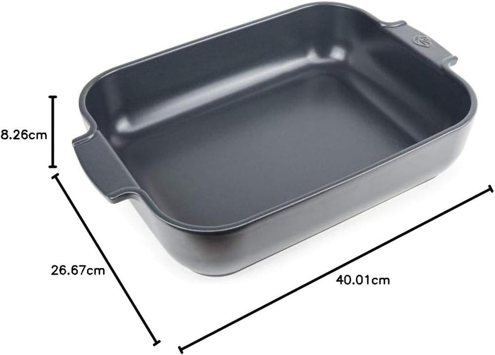 Peugeot Appolia Rechteckige Auflaufform Mit Griffen, Keramik, Schiefer / Grau, 8,3X40,5X27,2 Cm, Fassungsvermögen: Ca. 4 L, 60022 Formy i blachy do pieczenia Naty Shop