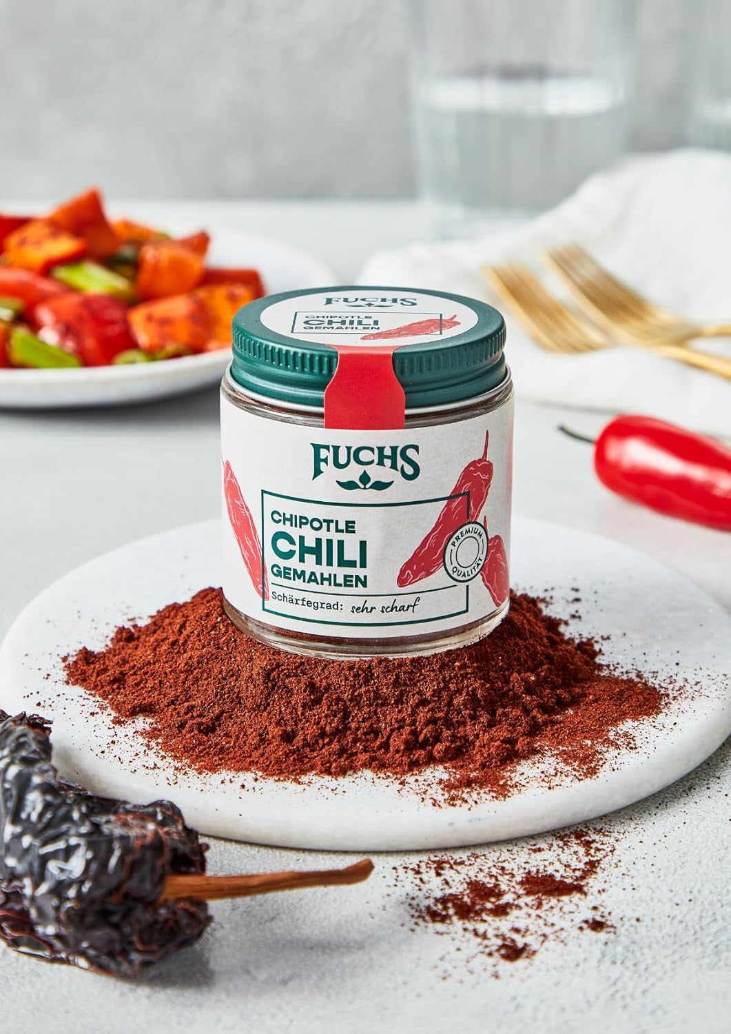 Fuchs Gewürze - Chipotle Chili gemahlen | Rauchiges Chilipulver | Chili w proszku w jakości Premium 50 g im wiederverschließbaren Gewürzglas