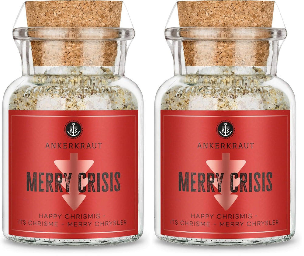 Ankerkraut „Merry Crisis” Anlass-Gewürz, Aioli Pfeffer Salz zum Verschenken, Gewürz Geschenk mit Knoblauch, 155 g w Corkenglas