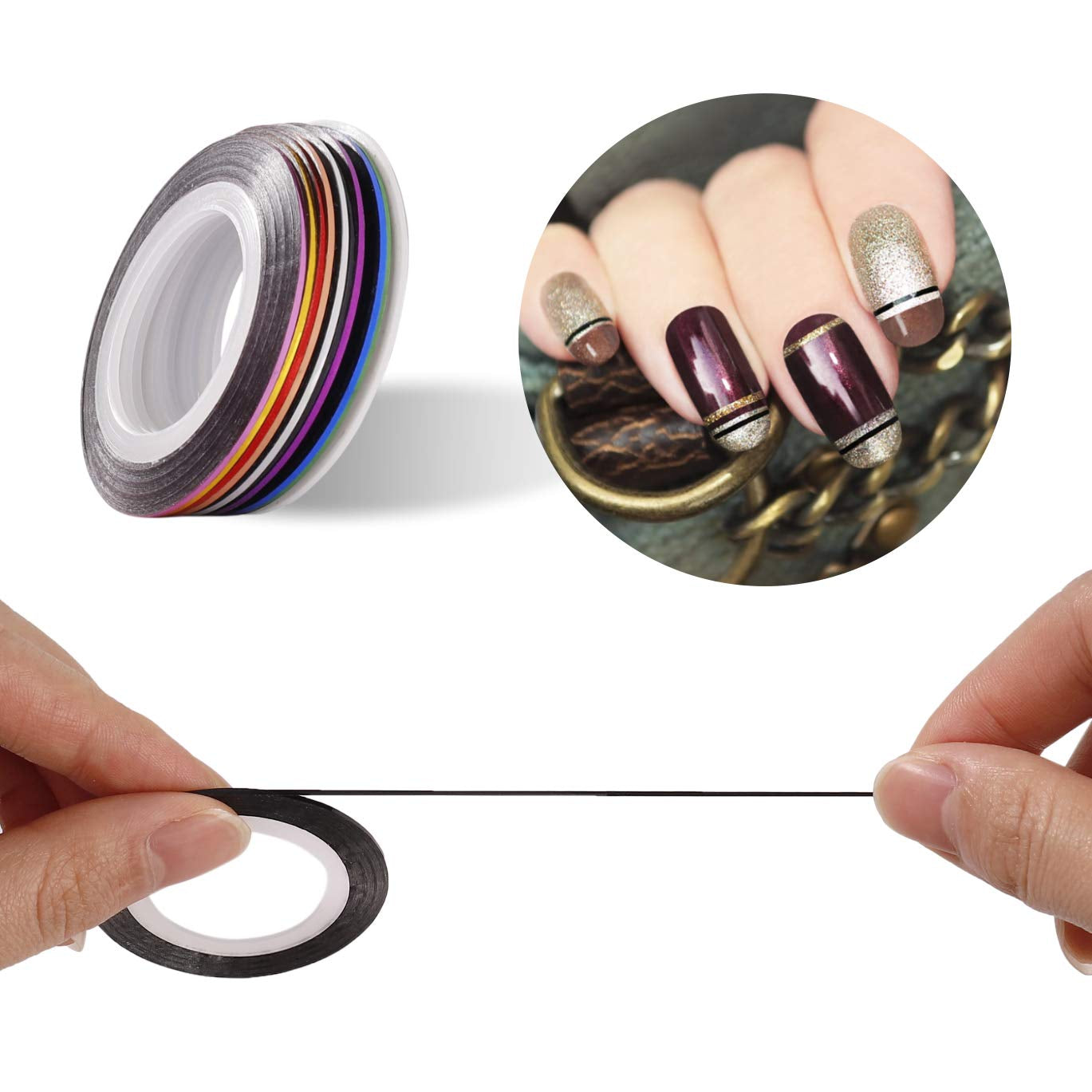 Nail Art Dekorationen & Nagelpinsel Set, Nageldesign Zubehör, Nagelset 5 Stk 2 Wege Punktierung Stift, 15 Malerei Polnisch Pinsel Set, 10 Streifenband, 4 Boxen Bunte Nagel Rhinestones Dekoration