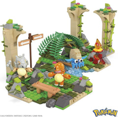 Mega Pokémon Figuren Bauset Dschungel Ruinen, 464 Teile, mit Glumanda, Tragasso und Amonitas-Figuren, Pokémon Spielzeug, Spielzeug ab 7 Jahren, HDL86
