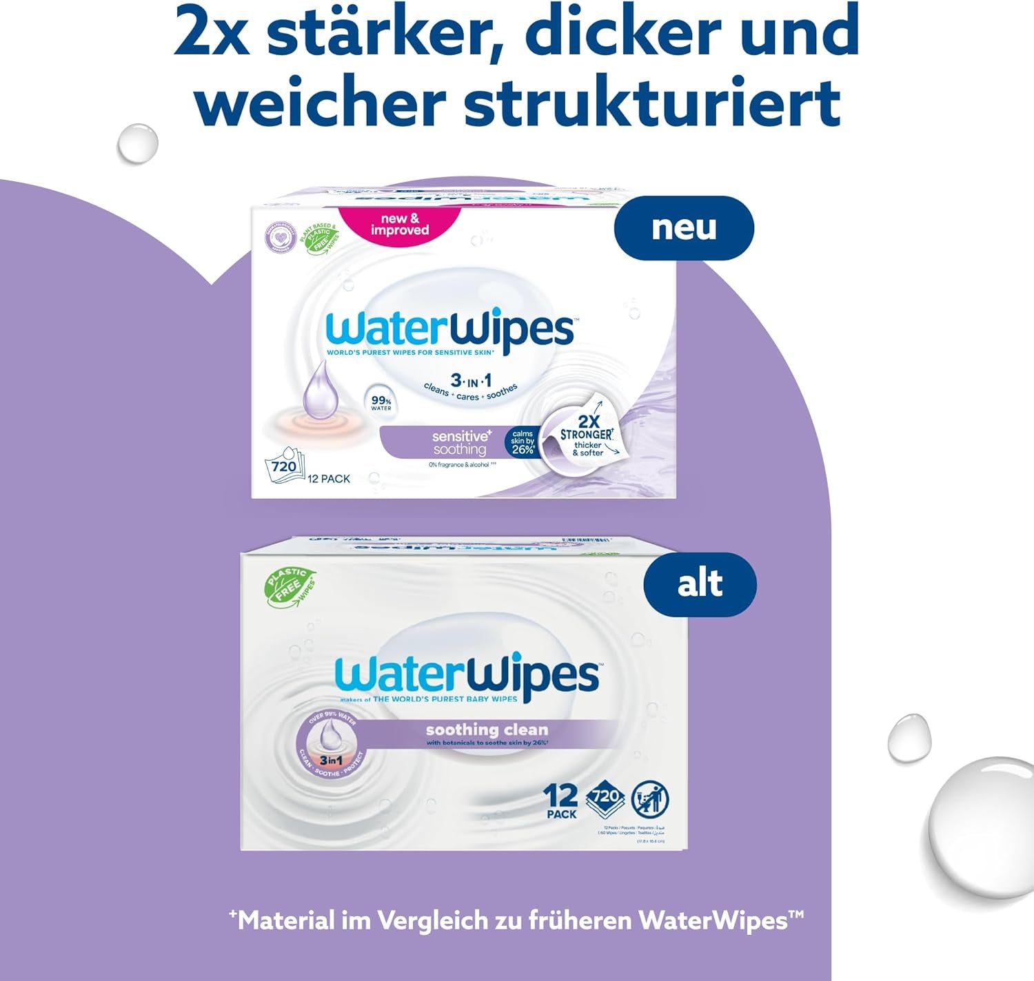 WaterWipes Sensitive+ Soothing Clean Mokre chusteczki, 720 sztuk (12 szt.), 3 w 1 oczyszczające, pielęgnacyjne i łagodzące, 99% wody z ekstraktem roślinnym, bezzapachowe chusteczki nawilżane dla dzieci