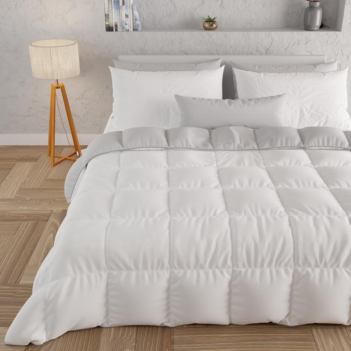 PETTI Artigiani Italiani - Podwójna kołdra zimowa, maxi, monochromatyczna, dwustronna, biała, szara, 100% Made in Italy Kołdry i kołdry Naty Shop Biało-szary Matrimoniale Maxi