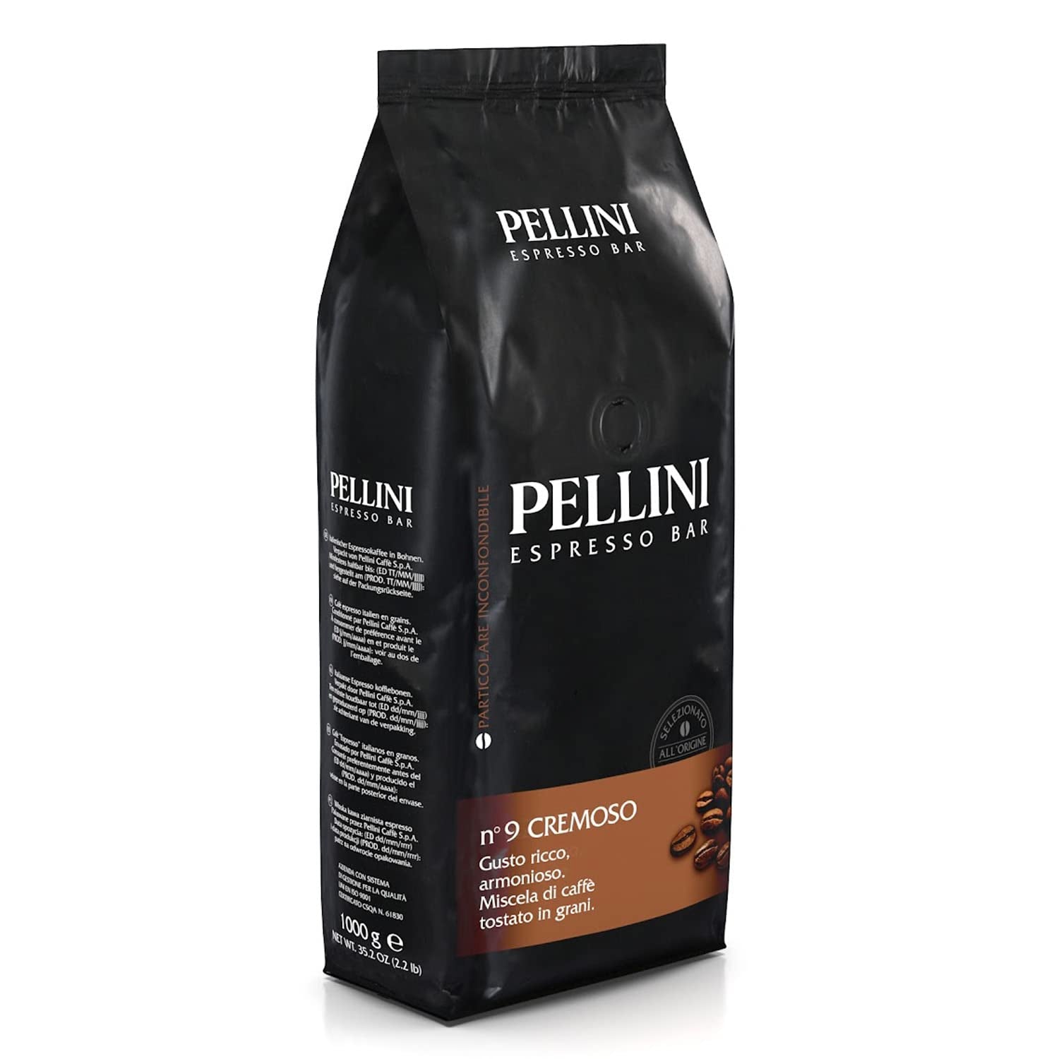 Pellini N.9 Cremoso, boabe de cafea pentru espresso 1Kg, amestec de Arabica și Robusta Cafea Naty Shop
