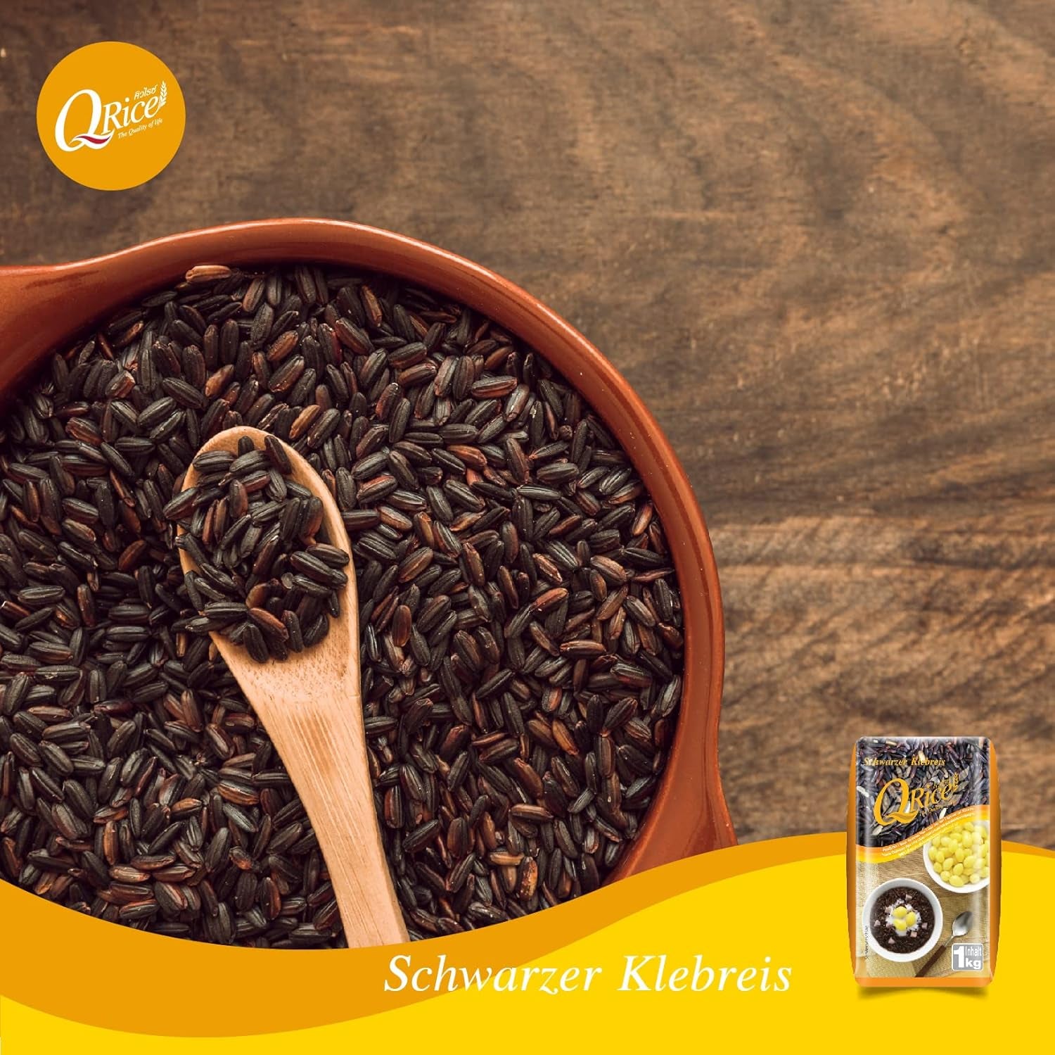 Q RYŻ | Czarny długoziarnisty ryż kleisty z Tajlandii | Aromatyczny z delikatną nutą orzecha | Idealny do deserów curry, sushi i mochi | 1x1 kg