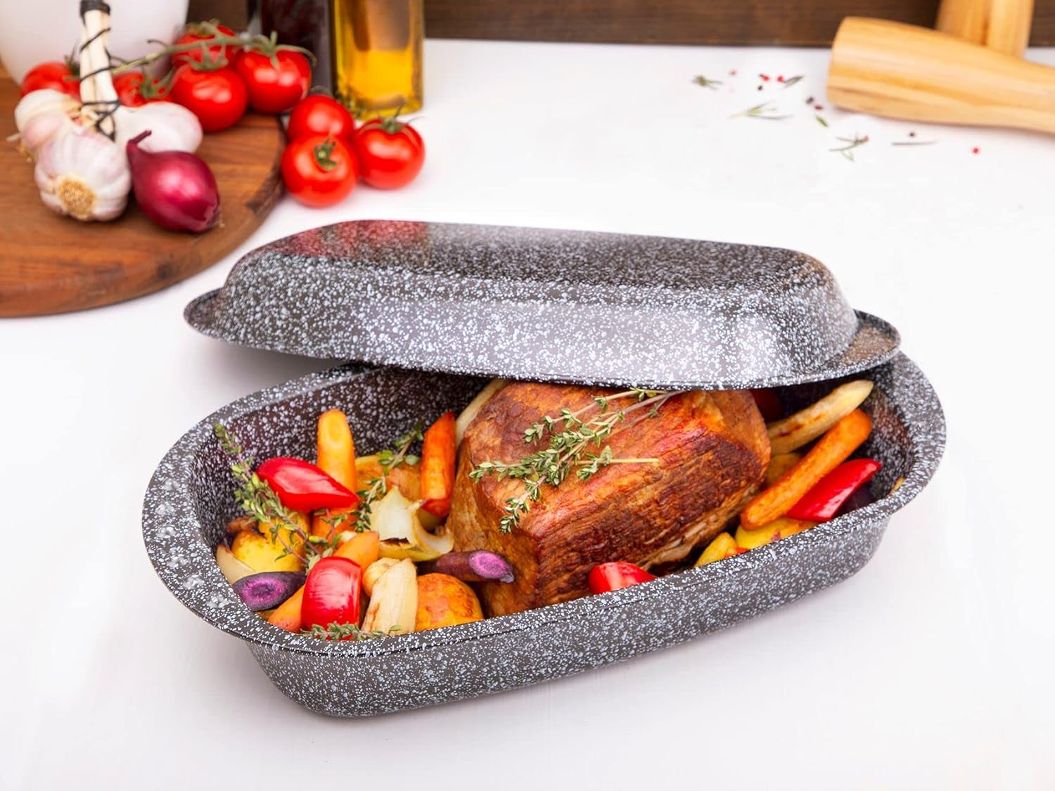 C|H|G Brotback- Und Bratenform Mit Deckel "Granito", Skandia Xtreme Plus: 4-Fach Antihaftbeschichtung in Granitoptik, 37 X 20 X 7 Cm, Made in Germany Formy i blachy do pieczenia Naty Shop