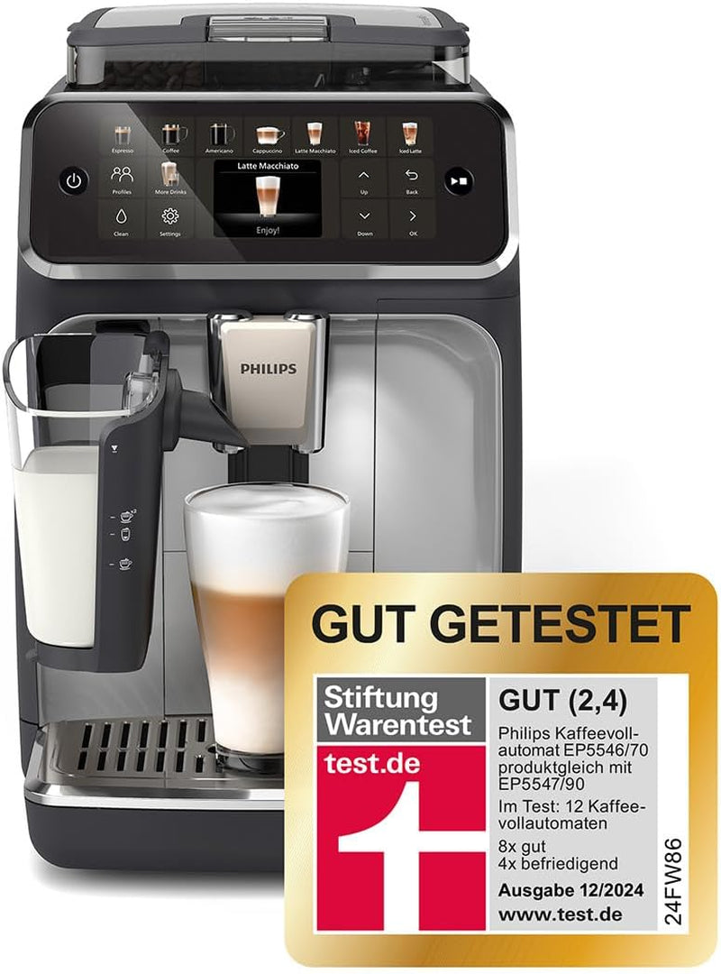 Espressor Philips seria 5400 – Bucurați-vă de 12 băuturi, LatteGo cu curățare rapidă, afișaj TFT intuitiv, setări personalizabile pentru cafea, design premium pentru bucătărie (EP5441/50)
