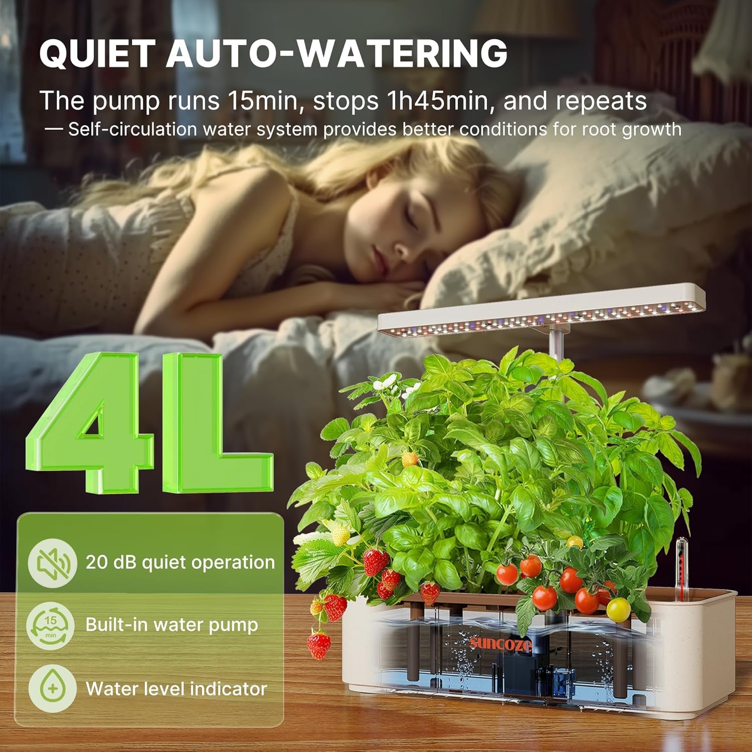 Zestaw do uprawy hydroponicznej z 12 kapsułkami, lampa ogrodowa LED o mocy 24 W, zbiornik na wodę 4 l z cichą pompą, doniczka na zioła z regulacją wysokości, zestaw do ogrodnictwa w pomieszczeniach, prezenty ogrodnicze, beżowy