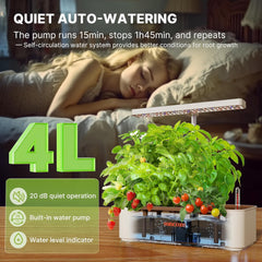 Zestaw do uprawy hydroponicznej z 12 kapsułkami, lampa ogrodowa LED o mocy 24 W, zbiornik na wodę 4 l z cichą pompą, doniczka na zioła z regulacją wysokości, zestaw do ogrodnictwa w pomieszczeniach, prezenty ogrodnicze, beżowy