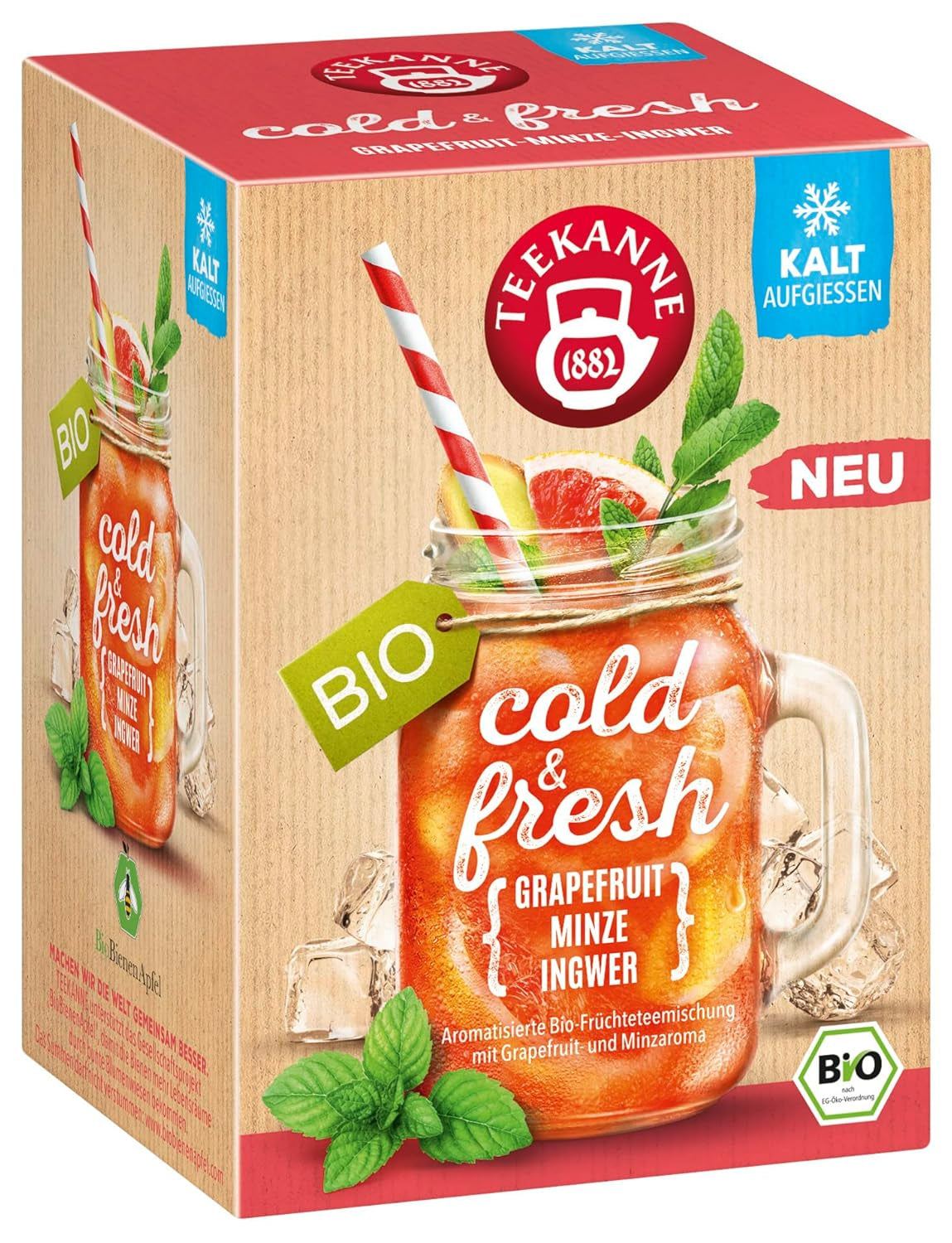 Teekanne Cold &amp; Fresh BIO 4Er Mix - Cu noile sortimente lămâie-mentă, piersică-maracuja, portocală-rozmarin, grapefruit-mentă-ghimbir (4 X 45G)