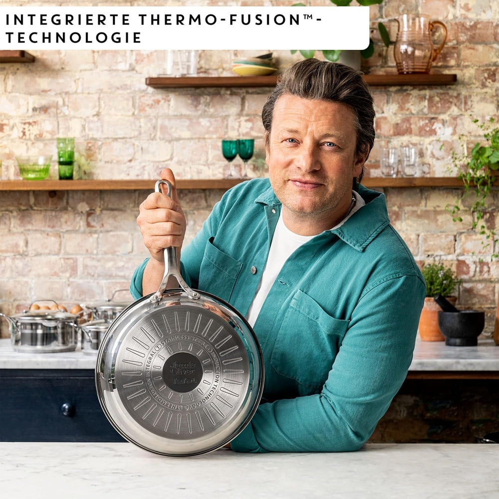 Jamie Oliver marki Tefal Cook Inteligentna patelnia 28 cm, niepowlekana stal nierdzewna, odpowiednia do garnków i patelni indukcyjnych Naty Shop