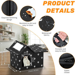 Katzenhaus Für Draußen Winterfest, Haus für verwilderte Katzen mit abnehmbaren Kissen, Winterschutz für Haustiere mit Türvorhängen, einfach zu montieren