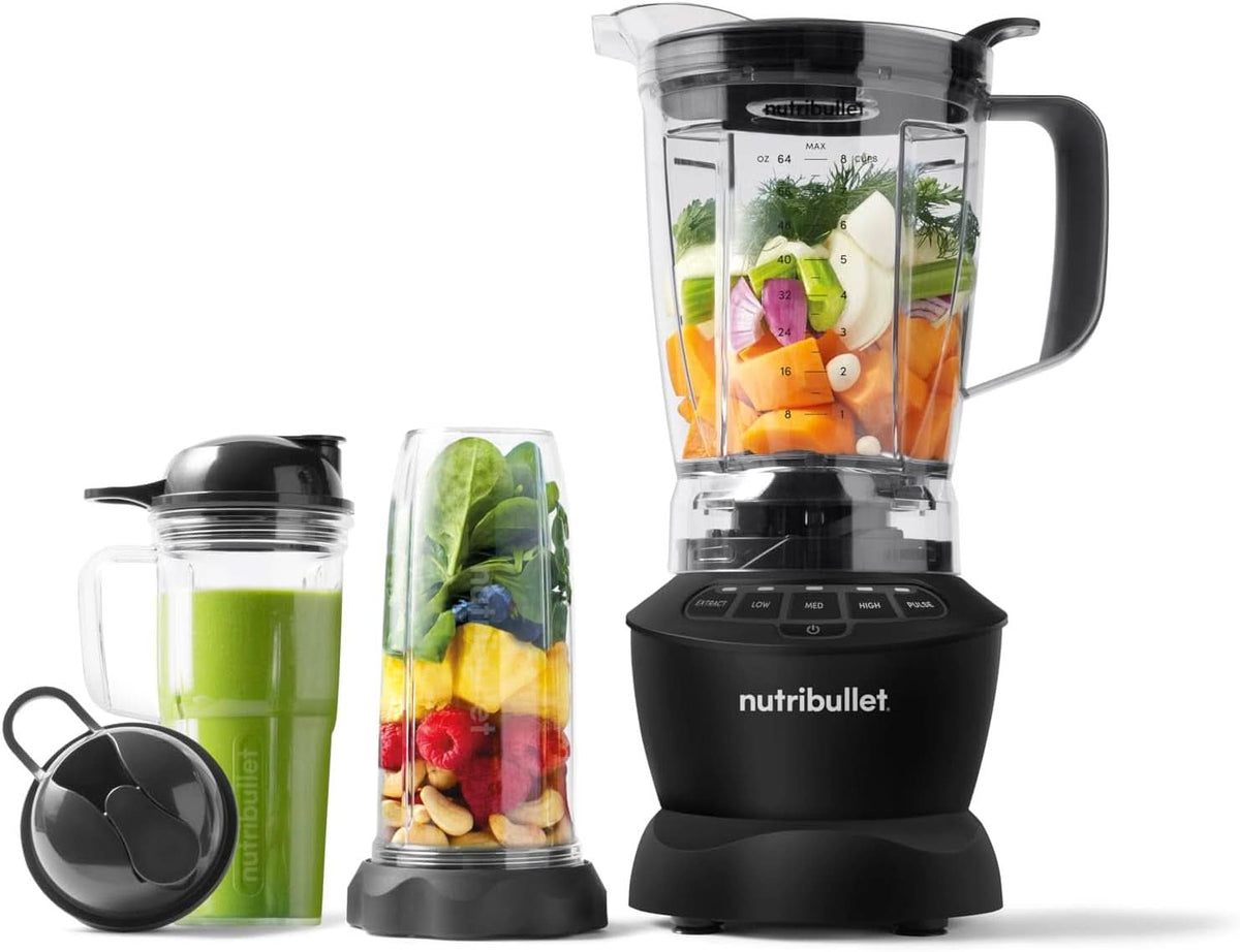 Pełnowymiarowy blender Nutribullet, mikser Elektrischer, wielofunkcyjny mikser Stabmixer, mikser Professioneller, 1000 Watt Leistung, 1,6 l Becher, Grau, NBF450DG Kitchen Naty Shop Dunkelgrau 1200 Watt