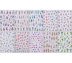 JMEOWIO Nagelsticker Marmor Französische Spitze 10 Blatt Nail Art Sticker Selbstklebend Nagelaufkleber Bunt Dekoration Nageldesign Zubehör