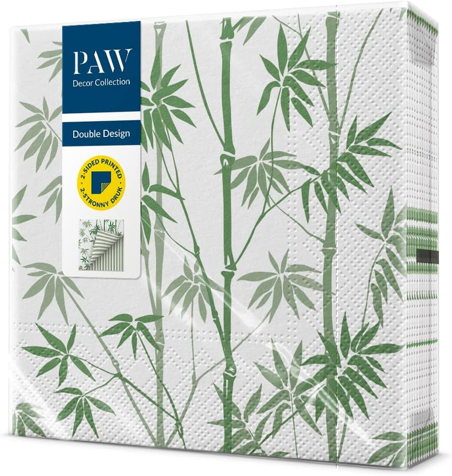 PAW - Șervețele față-verso 3 straturi (33 X 33 cm) I 20 bucăți I Perfect pentru zile de naștere, petreceri, nunți, comuniuni, sărbători I Decorațiuni de masă imprimate pe ambele părți - Flori boho păsări I Baloane dungate