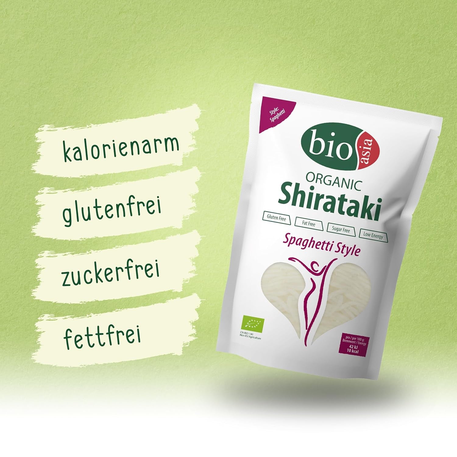 Bioasia Bio Shirataki Spaghetti – Nudeln aus aus Bio-Konjakmehl – ​​​​Mit niedrigem Kaloriengehalt – Zucker-, fett- i glutenfrei (1 x 270 g)