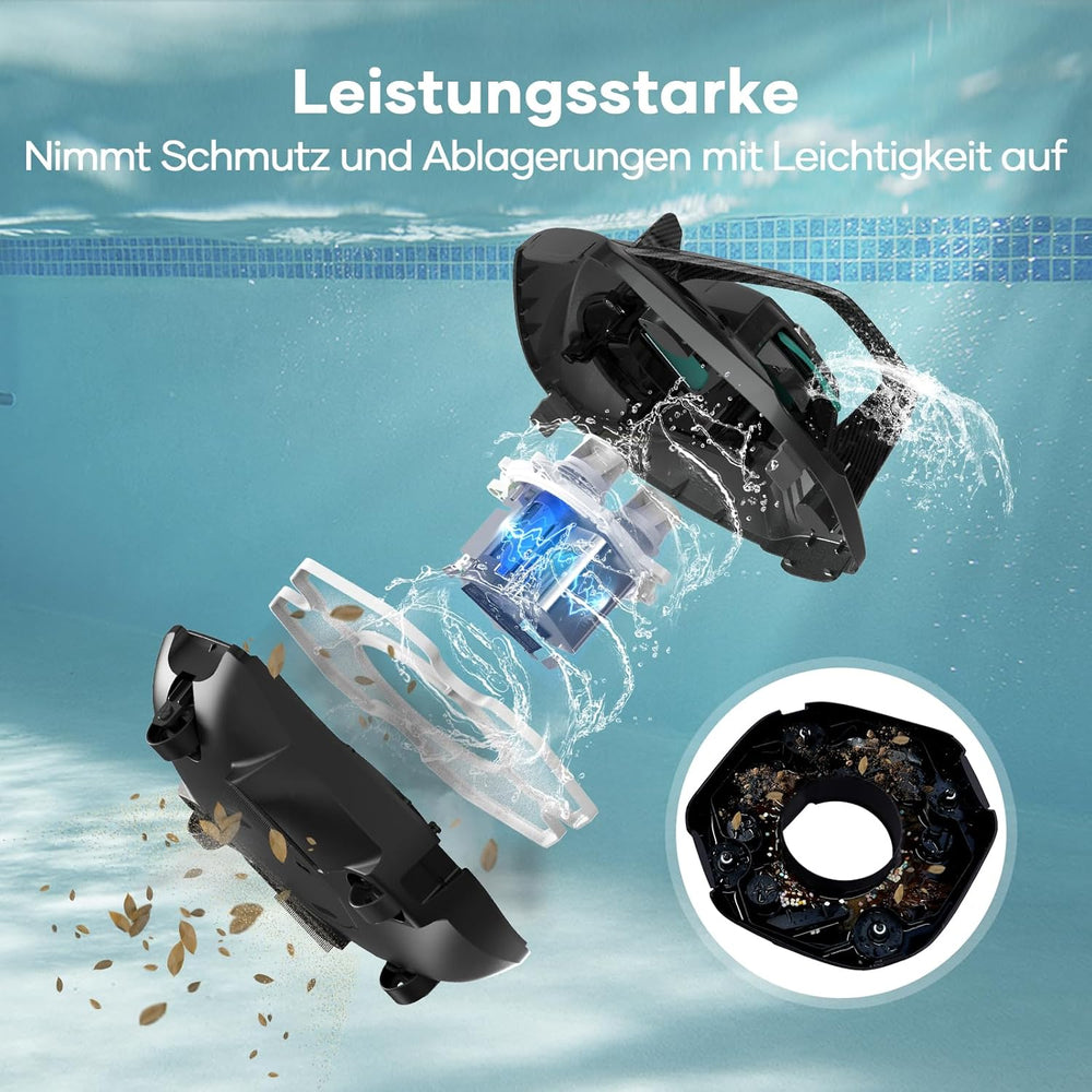 Robot basenowy AIPER, bezprzewodowy odkurzacz basenowy z akumulatorem, czas pracy 90 minut, automatyczne parkowanie, silniki z podwójnym napędem i wskaźniki LED, idealny do basenów z płaskim dnem o powierzchni do 80 m²