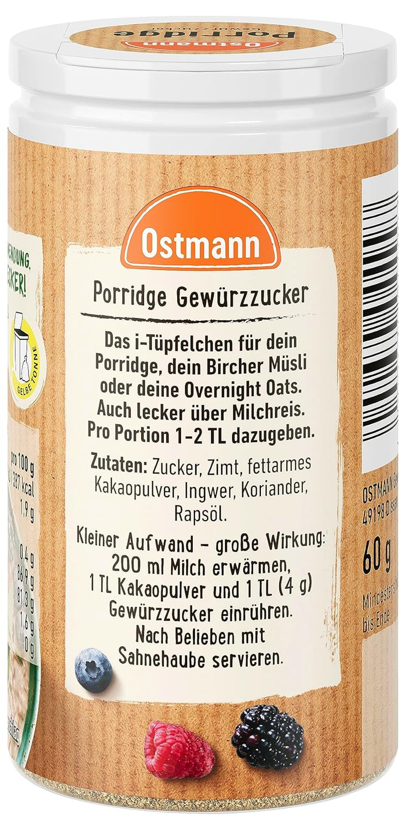 Ostmann Gewürze – Owsianka Gewürzzucker, Aromatischer Mix Mit Zimt & Kakao, Zum Würzen Von Oatmeal, Milchreis Und Anderen Süßen Spezialitäten, Vegan, 60 G (Verpackungsdesign Kann Abweichen) Cereale Naty Shop