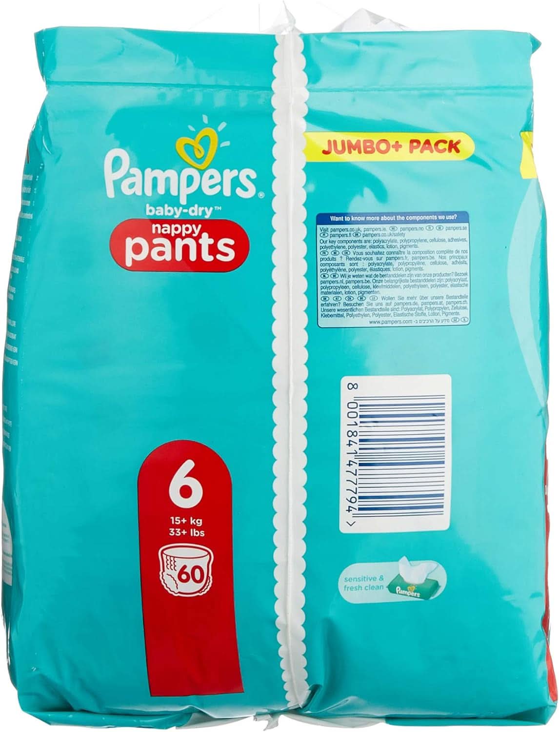 Pampers Baby-Dry Spodnie, pieluchomajtki, białe, rozmiar 6, 60 pieluszki Matka i Dziecko Naty Shop