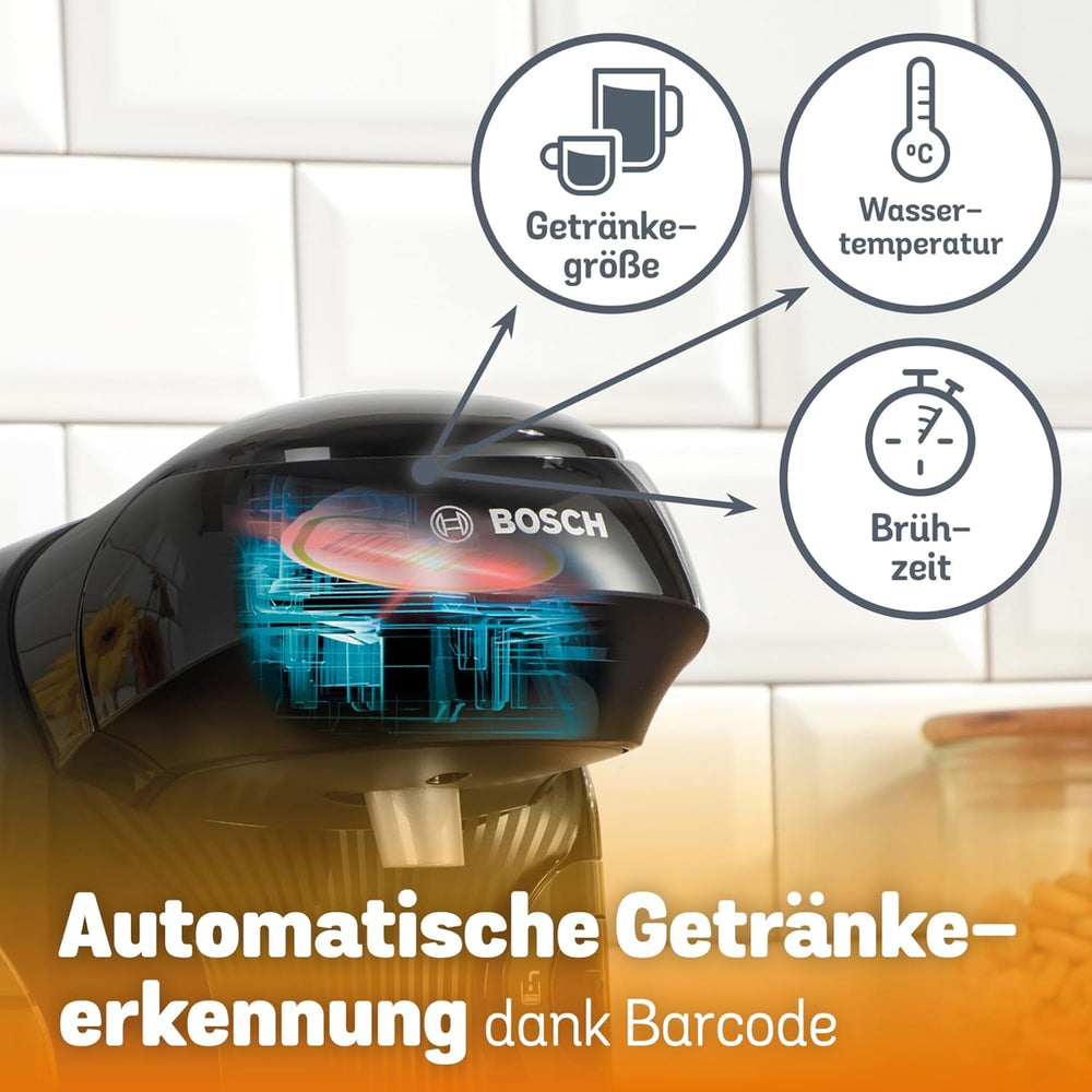 Espressor cu capsule Bosch Tassimo Style TAS112E, peste 70 de băuturi, potrivit pentru toate dimensiunile de cești, complet automat, sustenabil, economisește spațiu, 1400 W, negru
