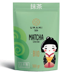 Pudră de ceai verde Umami Bio-Matcha – calitate culinară, cultivată în Uji, Kyoto (Japonia), din agricultură ecologică. Excelentă pentru băut sau pentru prepararea în bucătărie 100 g...