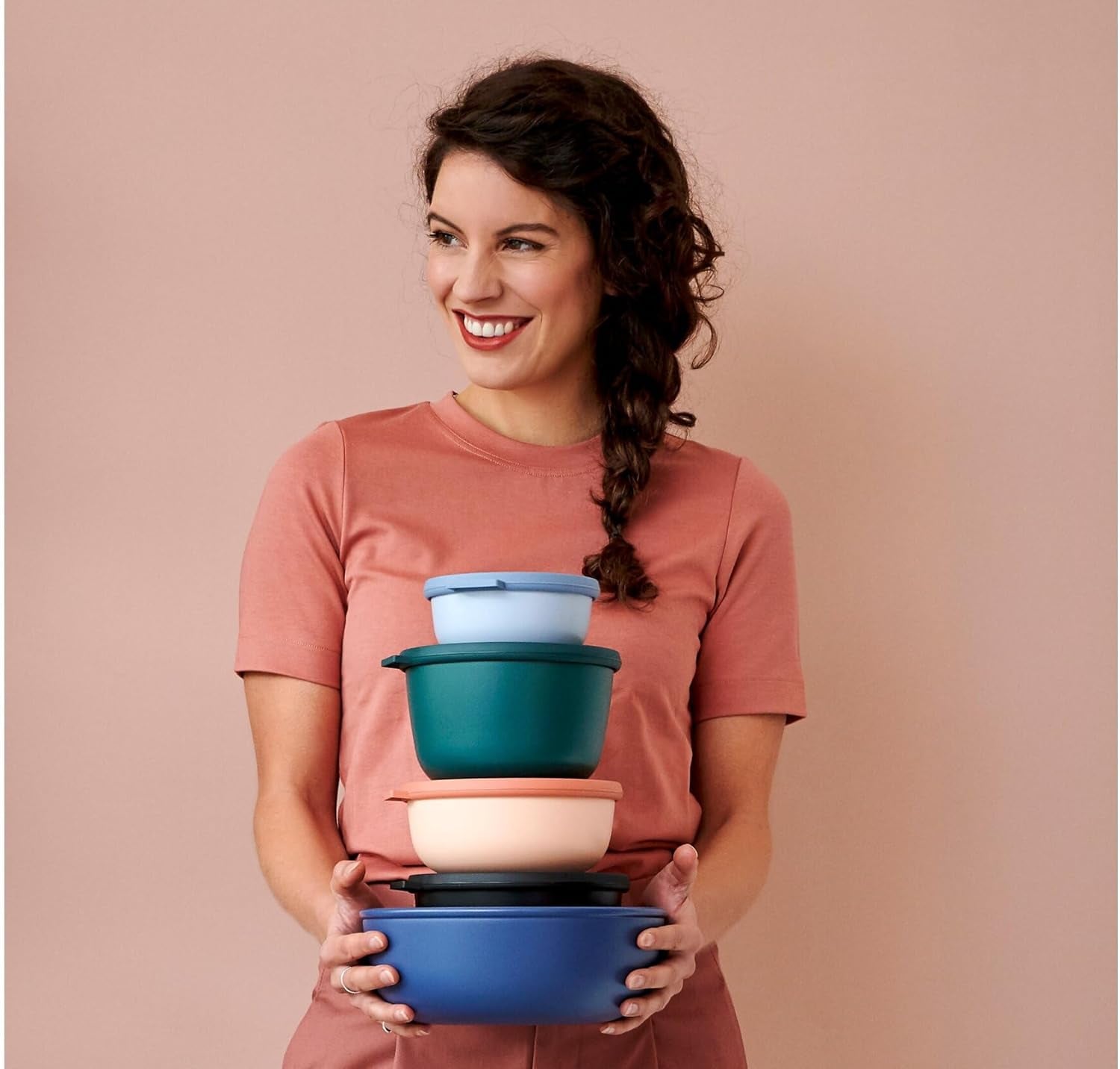 Mepal - Multi bowl Cirqula Round 4-piece set - Borcane de depozitare cu capac - Potrivit ca cutie de depozitare, frigider, congelator și cuptor cu microunde - 500, 1000, 2000, & 3000 ml - Nordic sage Cutii depozitare alimente Naty Shop