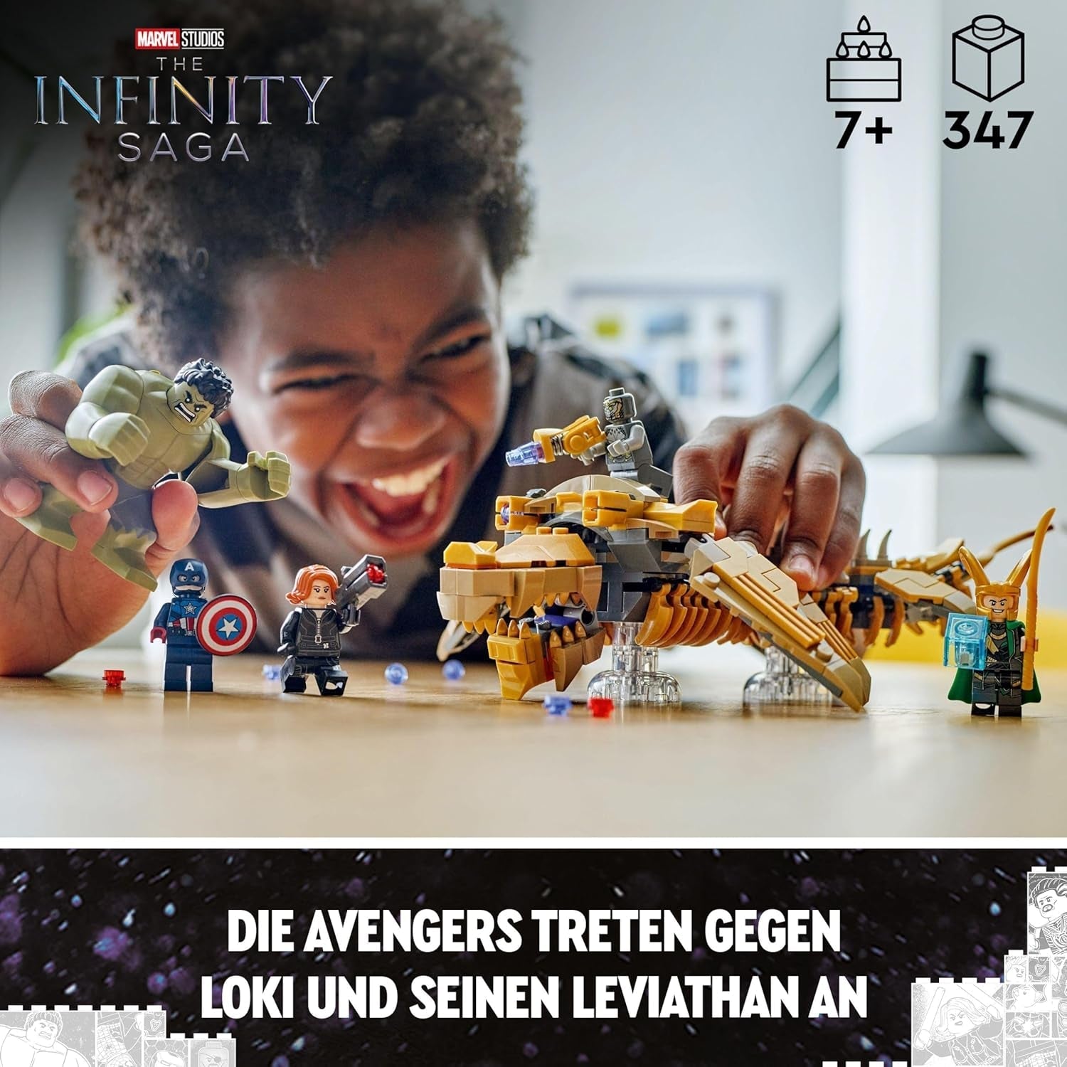 LEGO Marvel Avengers kontra. Zestaw zabawkowy Lewiatan z Hulkem i Kapitanem Ameryką, Lokim, Czarną Wdową i Chitauri Minifigurki Zestaw Avengers dla chłopców i dziewcząt w wieku 7+ 76290 Zestawy do budowania Besuche w sklepie LEGO