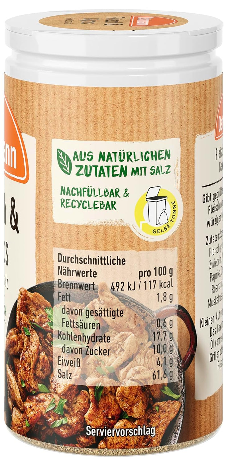 Ostmann Gewürze - Fleisch & Gyros Gewürzsalz | Pikantes Gewürz mit mediterraner Uwaga dla gegrilltes und gebratenes Fleisch | Mit praktischem Streuaufsatz | 50 g na sitku