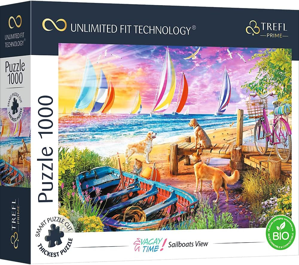 Trefl 26196 1500 elemente, carton cel mai gros, organic, ECO, Italia, apus de soare, divertisment pentru adulți și copii de la 12 ani, Uft-Puzzle Romantic Sunset: Vernazza, Liguria, Italia Puzzle Naty Shop Puzzle Vacay Time: Sailboats Vezi 1000
