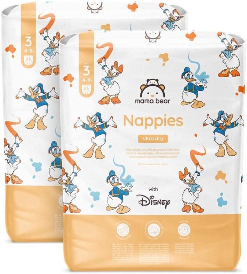 Scutece Mama Bear Disney Ultra Dry mărimea 4 (8-14 kg), alb, 84 bucăți (1 pachet) Naty Shop Mărimea 3 (4-9 kg) Pachet lunar