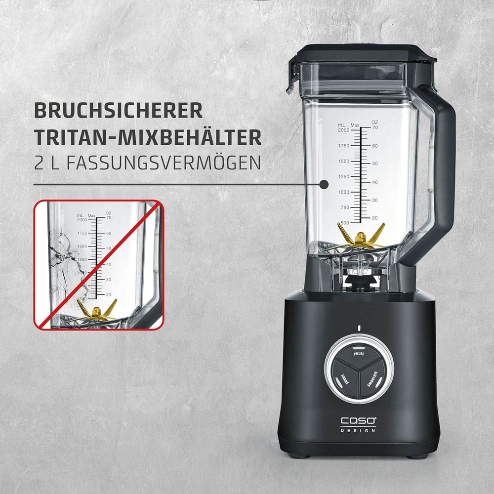 CASO Powerblender B 2000 - Mikser stojący Profi, 30 000 U/Min, 2000 W, Bruchsicherer Tritan-Mixbehälter (2 L), Bpa-Frei, Pulse-, Shake-, Smoothie-Funktion, 8-Fach Messer-System Mit Titanbeschichtung Kitchen Naty Shop