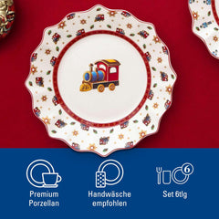 Villeroy & Boch - Set de mic dejun Toy's Delight pentru 2 persoane, Design Locomotivă, 6 piese, Colorat, Crăciun, Set de veselă cu farfurii, căni și boluri pentru micul dejun, Veselă de Crăciun, Porțelan Premium
