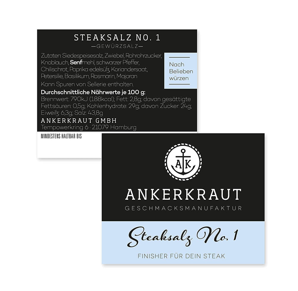 Ankerkraut Steaksalz nr 1, das perfekte Finisher- und Steakhouse-Salz, 80g w Korkenglas