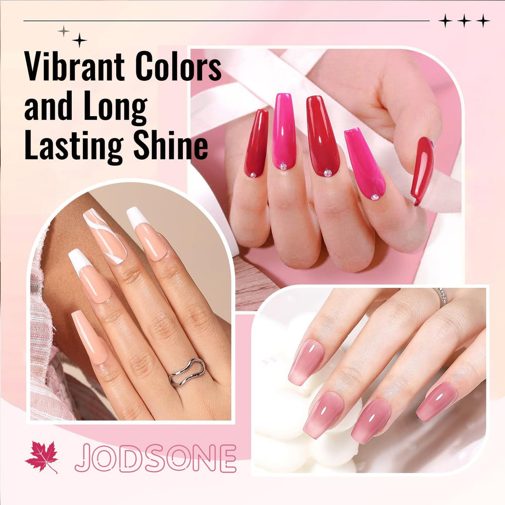 JODSONE 12-częściowy zestaw lakierów do paznokci, kombinacja 10 kolorów, 2 warstwy bazowe i warstwa wierzchnia, szybkoschnący lakier do paznokci dla amatorów i początkujących
