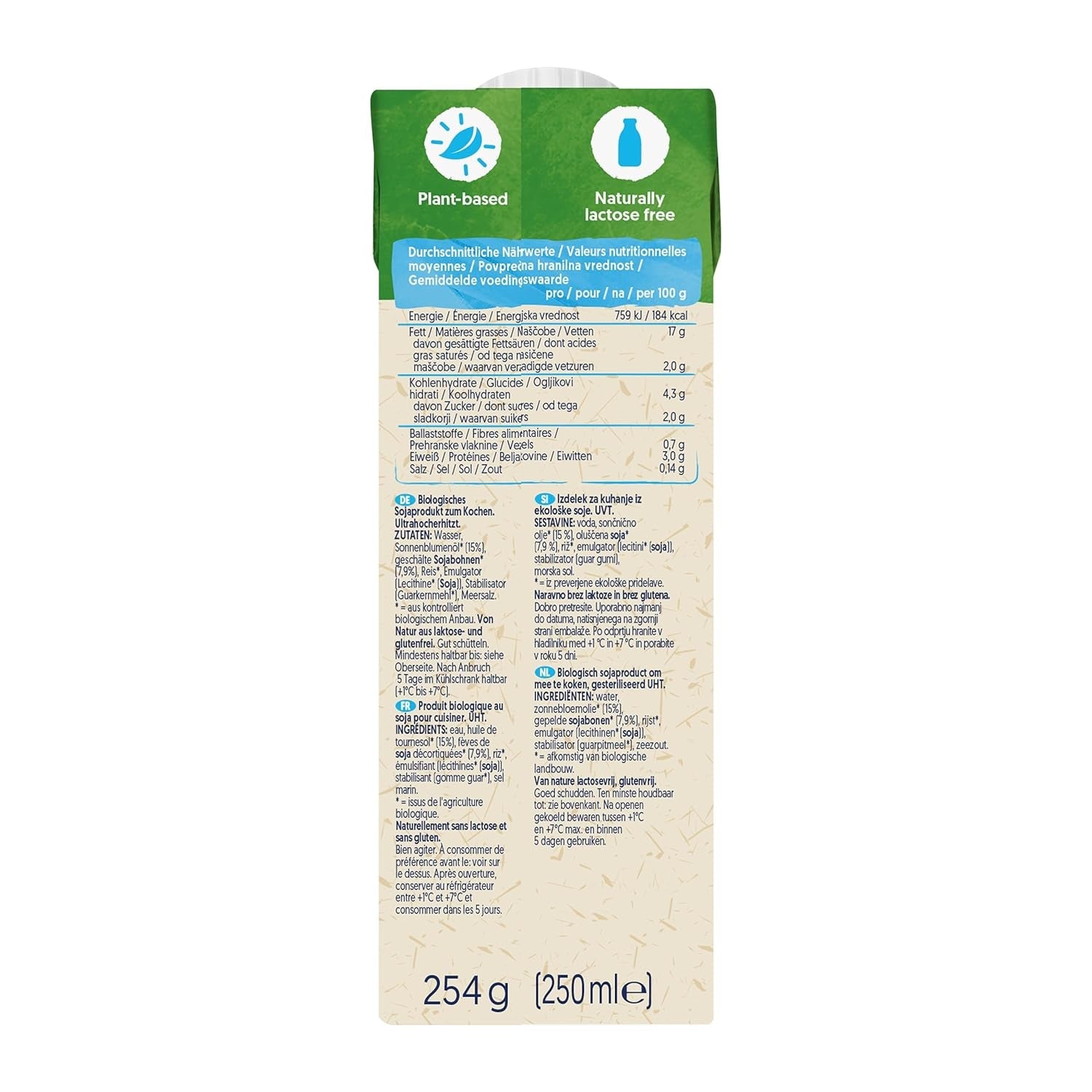 Alpro Bio Cooking Soya – Vegane Bio-Kochcreme – 15 x 250 ml