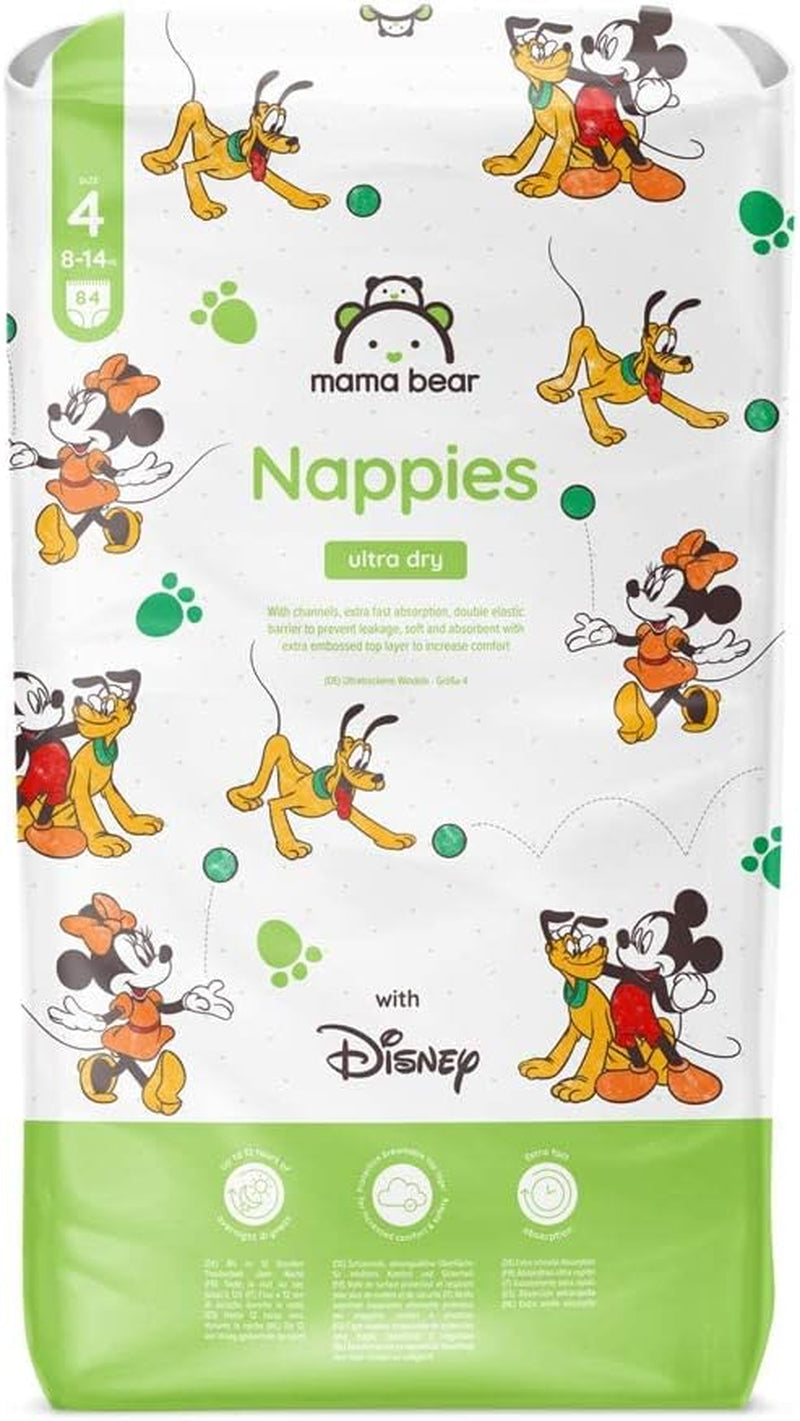 Marka Amazon: pieluszki Mama Bear Disney Ultra Dry, rozmiar 3 (4–9 kg) – pudełko miesięczne, białe, 172 szt. (2 opakowania po 86 szt.)