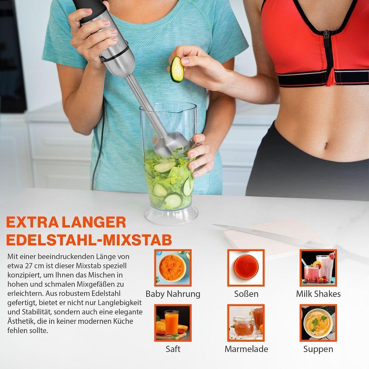 Proficook® 2In1 Mikser stojący i Schneebesen | Stabmixer 1000 Watt Für Mixen, Zerkleinern & Pürieren | Urządzenie do robienia smoothie M. Langem Mixstab | Pürierstab M. Edelstahlgehäuse & Soft Touch-Griff | PC-SMS 1220 Sklep Naty dla matki i dziecka