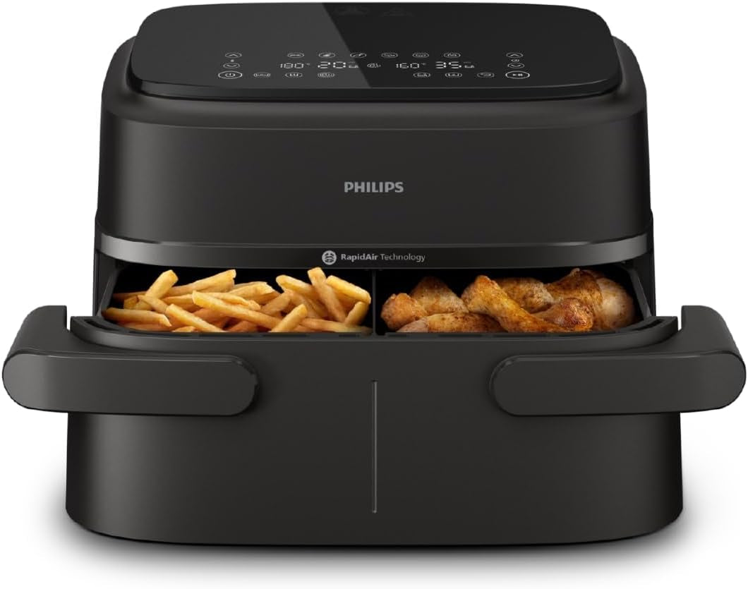 Philips Airfryer Dual Basket Seria 3000, 9L, 2 kosze, 2 dania gotowe w tym samym czasie, Rapidair plus technologia gorącego powietrza Urządzenia Naty Shop Flex Basket 7,1 L