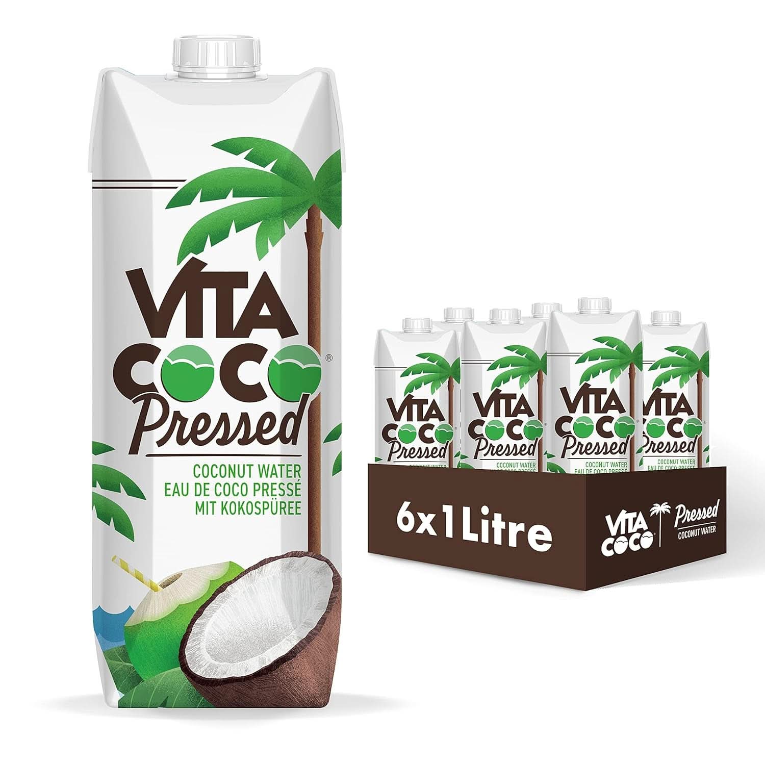 Vita Coco Pure Coconut Water 6 x 1 litr, naturalny krem nawilżający z elektrolitami, bezglutenowy, pełen witaminy C i potasu Naty Shop 6 x 1 litr Woda kokosowa
