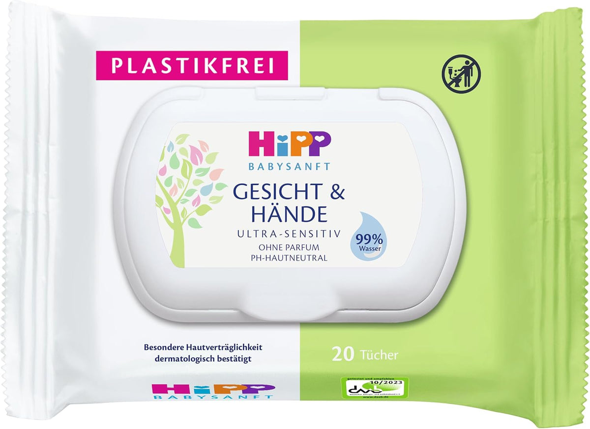 HiPP Baby Miękkie chusteczki nawilżane do twarzy i dłoni, opakowanie 12 sztuk (12 x 20 sztuk)