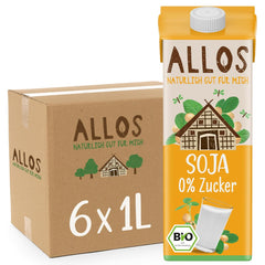 Allos Bio Sojadrink ohne Zucker | Milchalternative aus Soja | Napój sojowy | Napój na Pflanzenbasis | napój wegański | ohne zugesetzten Zucker | wegańskie | bez laktozy | 1 litr (6 sztuk)