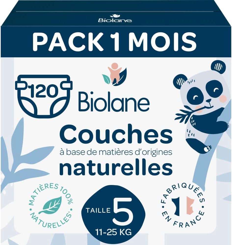 Scutece Biolane pentru piele sensibila - deosebit de absorbanta, fara scurgeri, 12 ore uscate, diverse marimi Mama si Copilul Naty Shop Mărimea 5 (120 scutece)