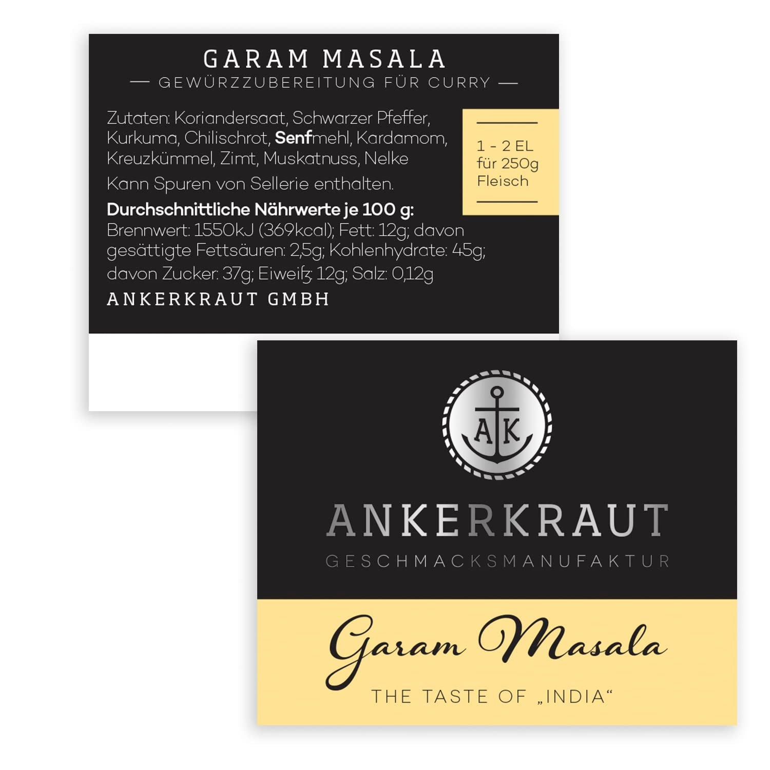 Ankerkraut Garam Masala, Gewürz für indisches Gericht, Leckeres Curry mit Fleisch würzen, Taste of India, 65 g w szkle korkowym