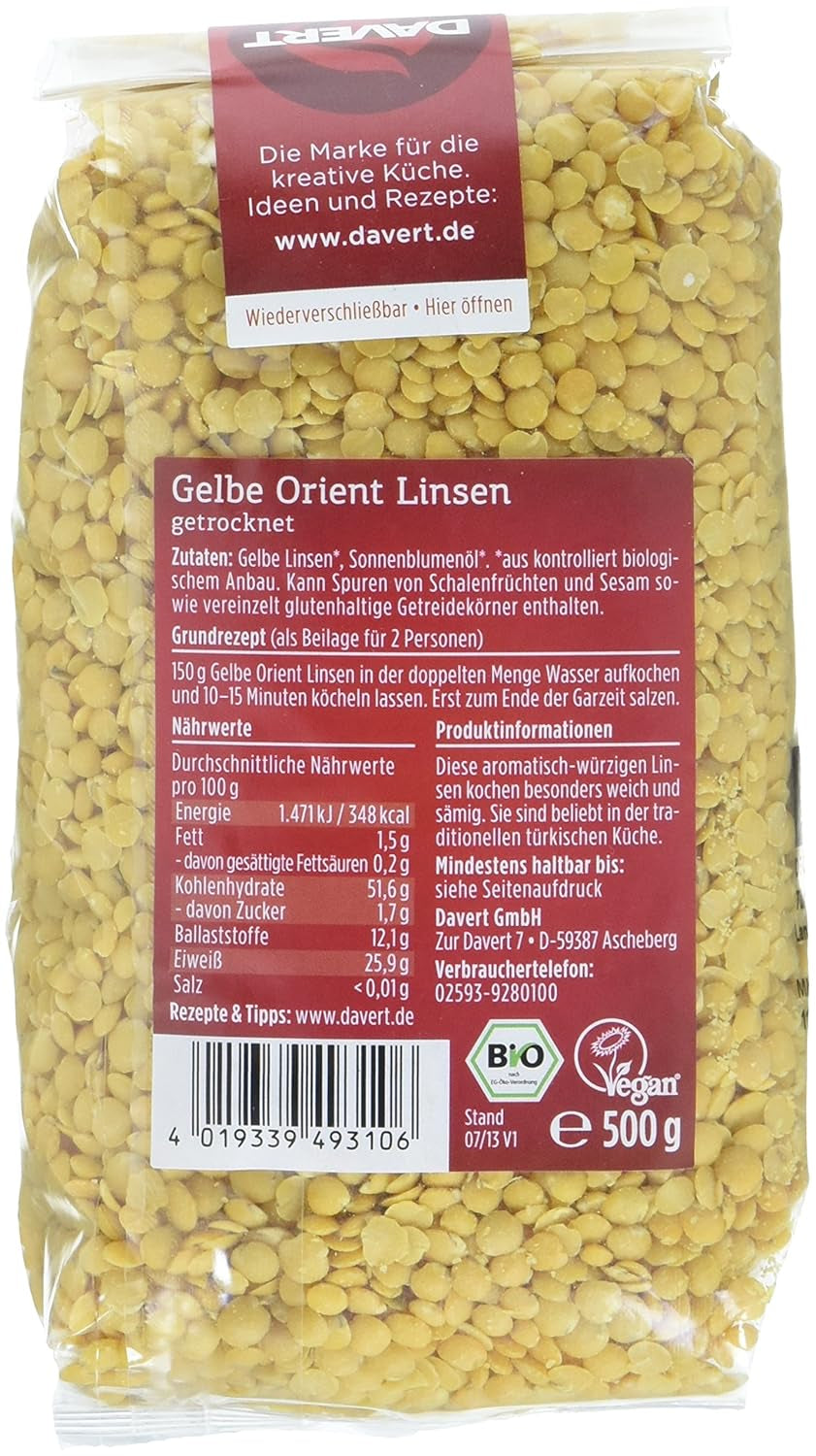 Davert orientalna soczewica żółta (1 x 500 g) - Bio