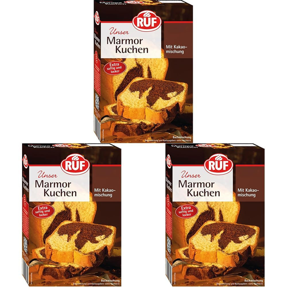 RUF Marmorkuchen, Backmischung Für Einen Kuchen Mit Marmormuster, Hellerteig Mit Kakaomischung, Extra Saftig Und Locker, Vegane Variante Möglich Naty Shop 450 G (pakiet 3Er)