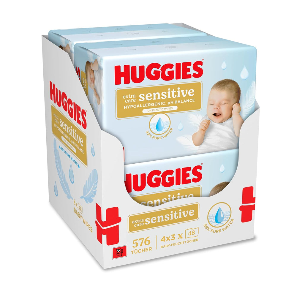 Chusteczki dla niemowląt Huggies Pure Extra Care Sensitive, 99% wody, bez plastiku i bez substancji zapachowych