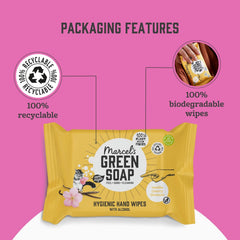 Chusteczki nawilżane do rąk Marcel's Green Soap, 60 szt. - Wanilia i kwiat wiśni - Na bazie roślin - Organiczne