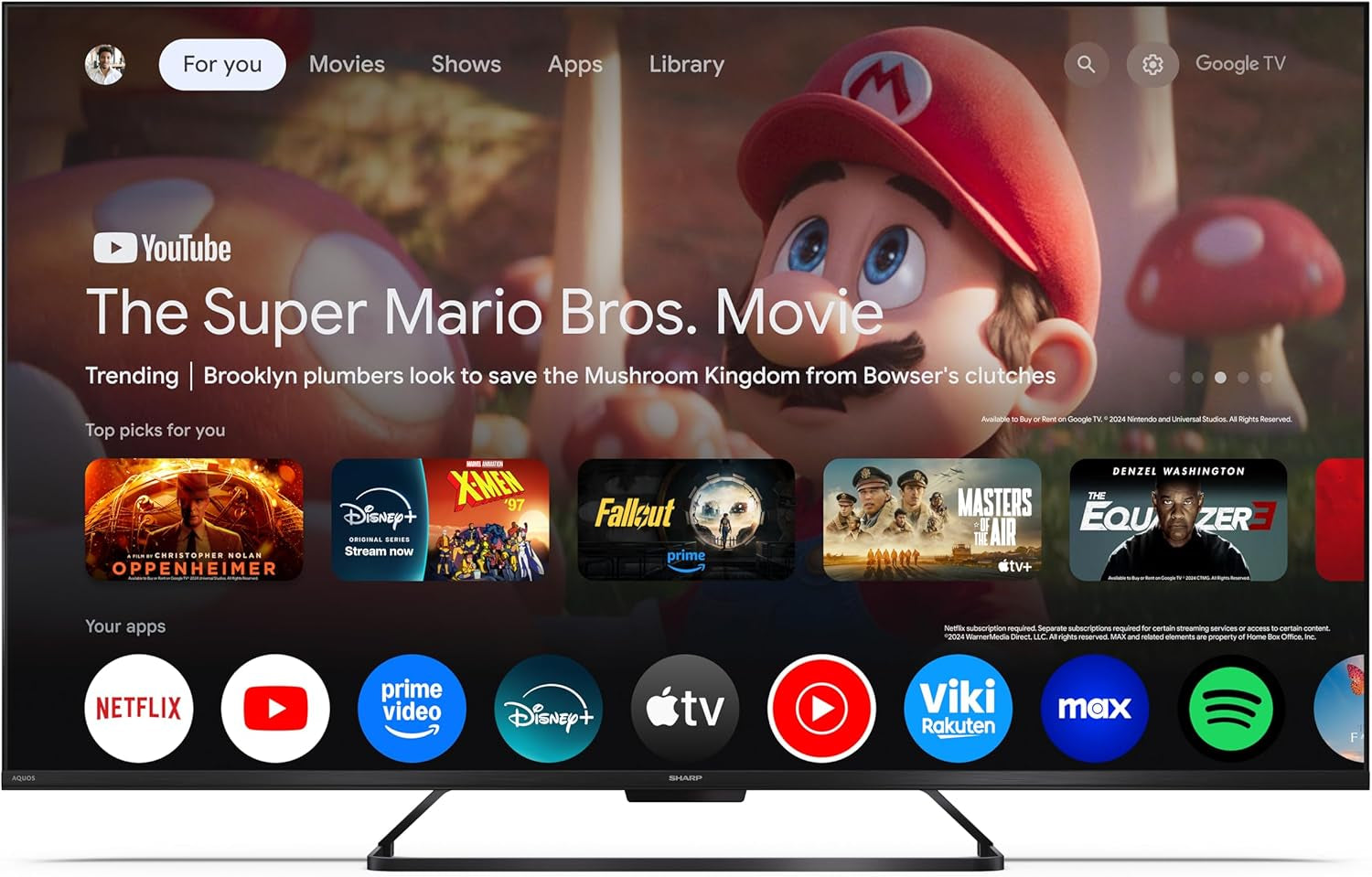 SHARP 50HR7365E – Google TV, 50" UHD, fără ramă, 144 Hz, QLED, HDR10, Dolby Vision HDR, Asistent Google cu microfon, Chromecast, Bluetooth, Dolby Atmos 2x12 W, HDMI 2.1 x4, USB x2, Culoare Negru